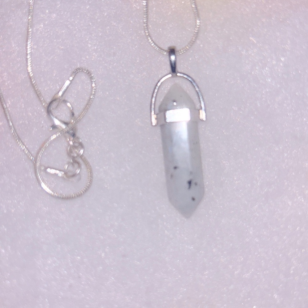 Boho hippie Rainbow Moonstone Sterling Silver 16” Necklace